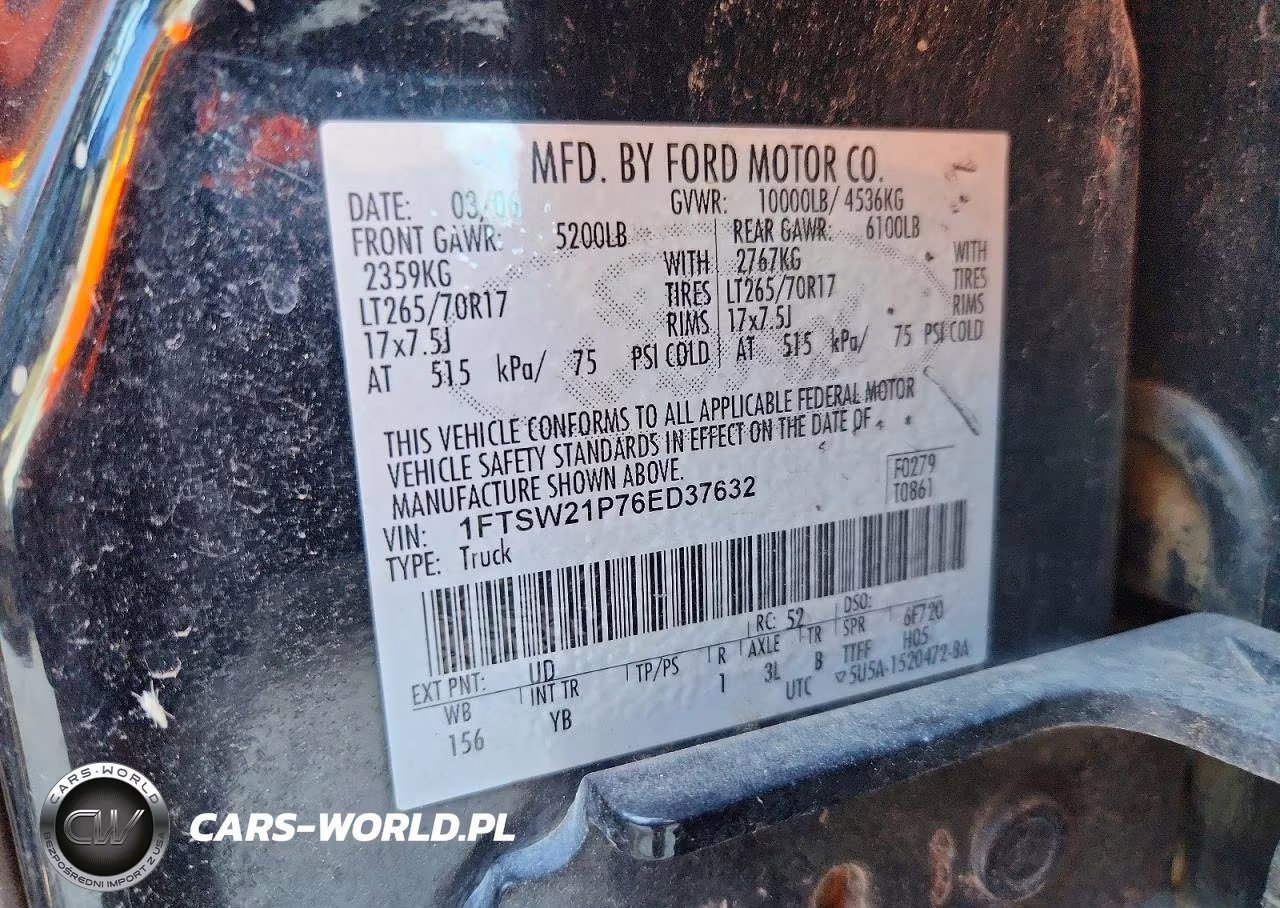 2006 Ford F250 Super Duty VIN:1FTSW21P76ED37632 - 12