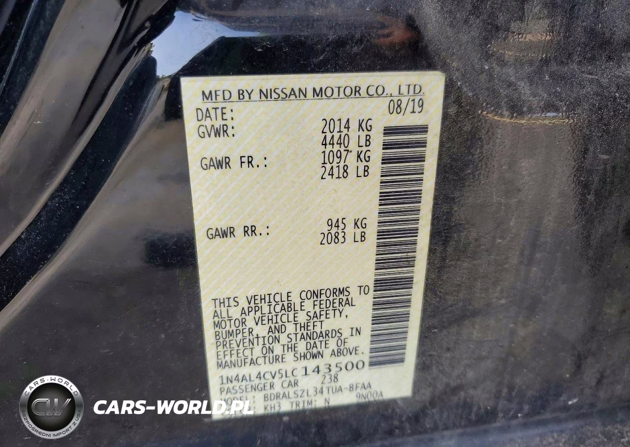 2020 Nissan Altima Sr VIN:1N4AL4CV5LC143500 - 12