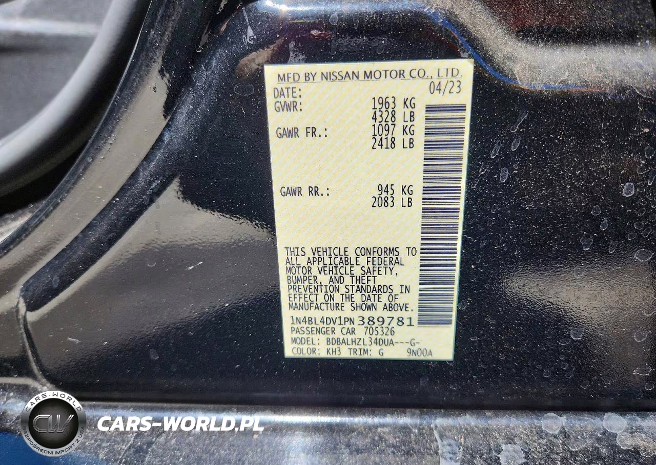 2023 Nissan Altima Sv VIN:1N4BL4DV1PN389781 - 12