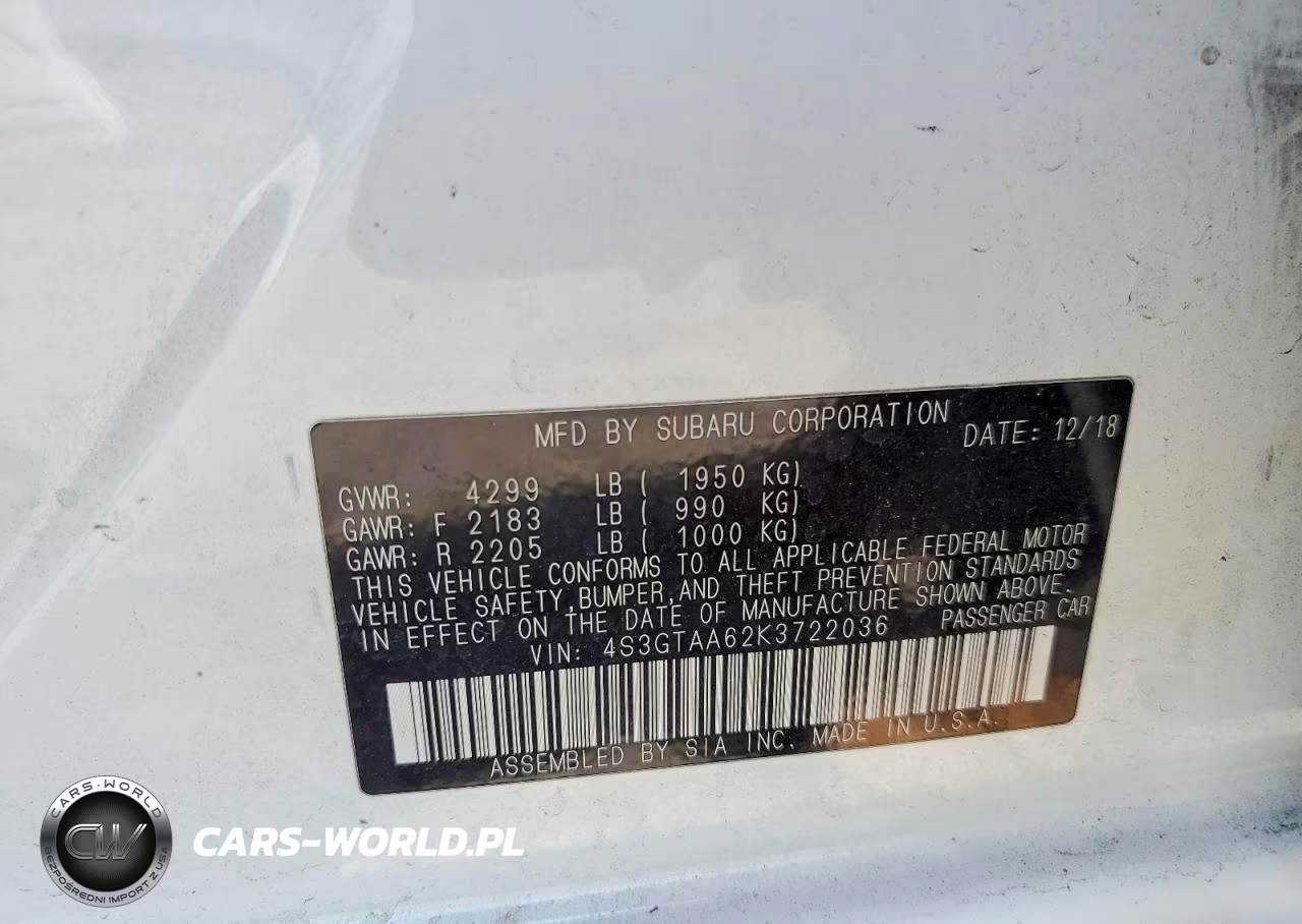 2019 Subaru Impreza VIN:4S3GTAA62K3722036 - 12