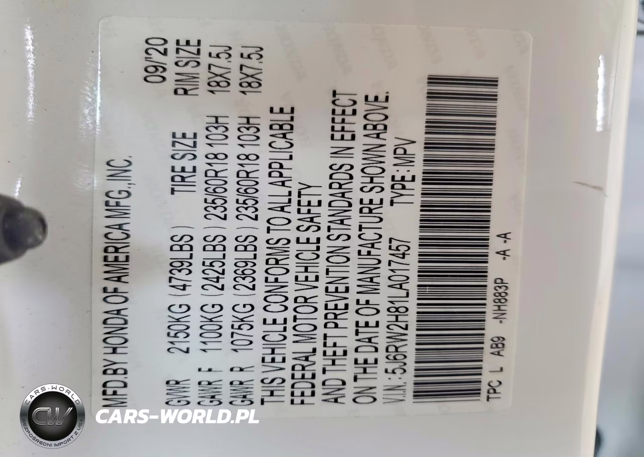 2020 Honda Cr-V Exl VIN:5J6RW2H81LA017457 - 13