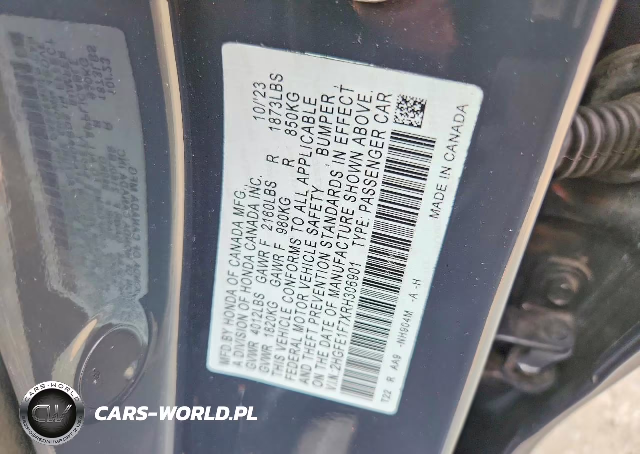 2024 Honda Civic Ex VIN:2HGFE1F7XRH306901 - 12
