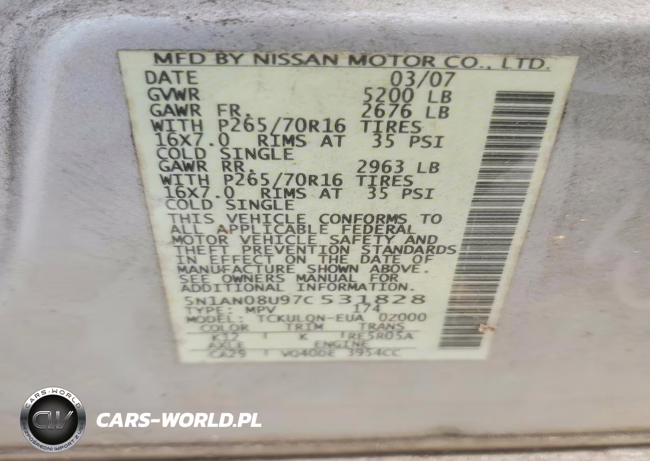 2007 Nissan Xterra X VIN:5N1AN08U97C531828 - 12