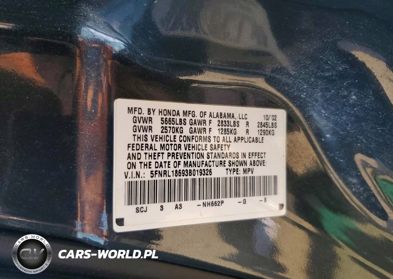 2003 Honda Odyssey Ex VIN:5FNRL18693B019326 - 13