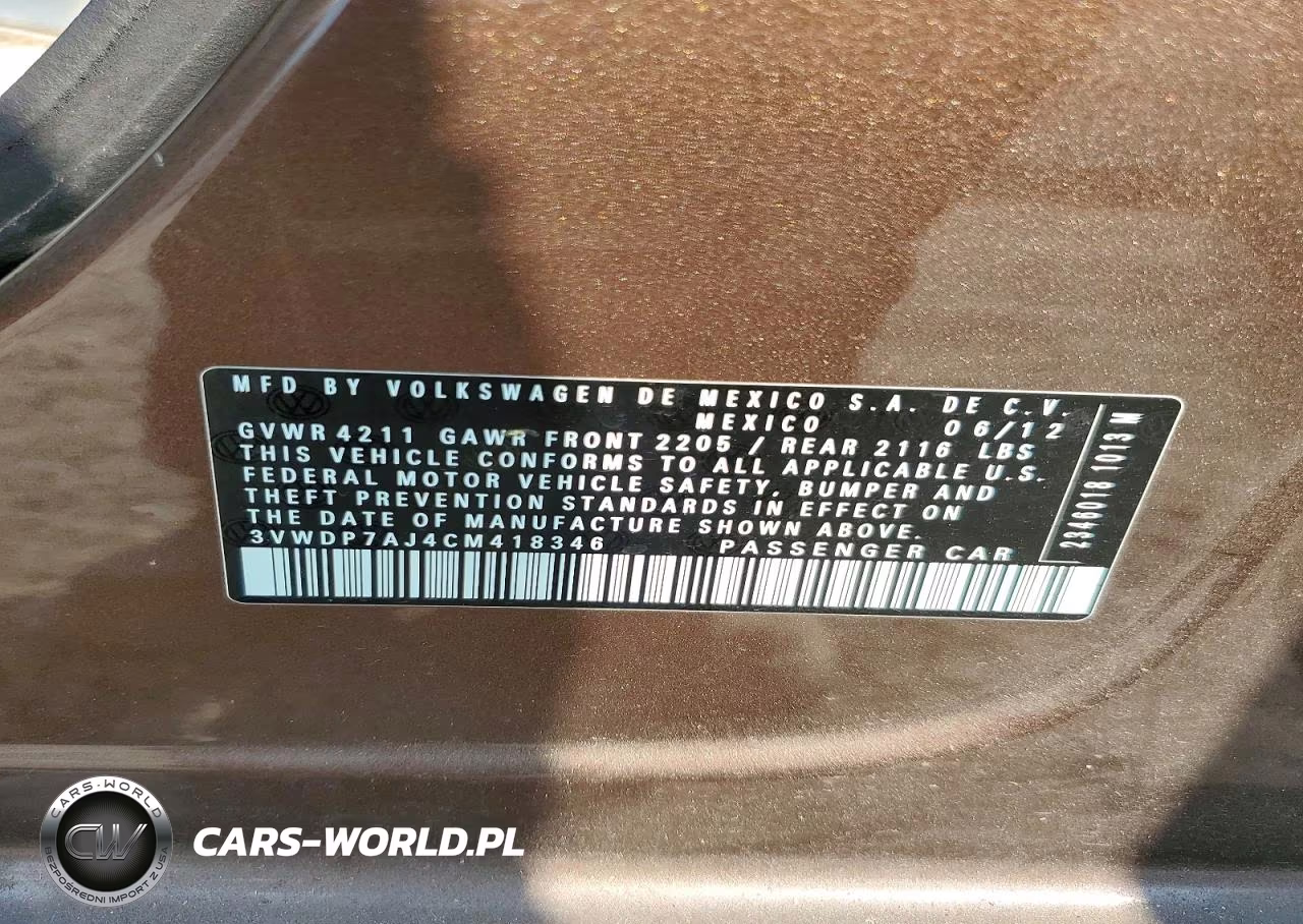 2012 Volkswagen Jetta Se VIN:3VWDP7AJ4CM418346 - 12