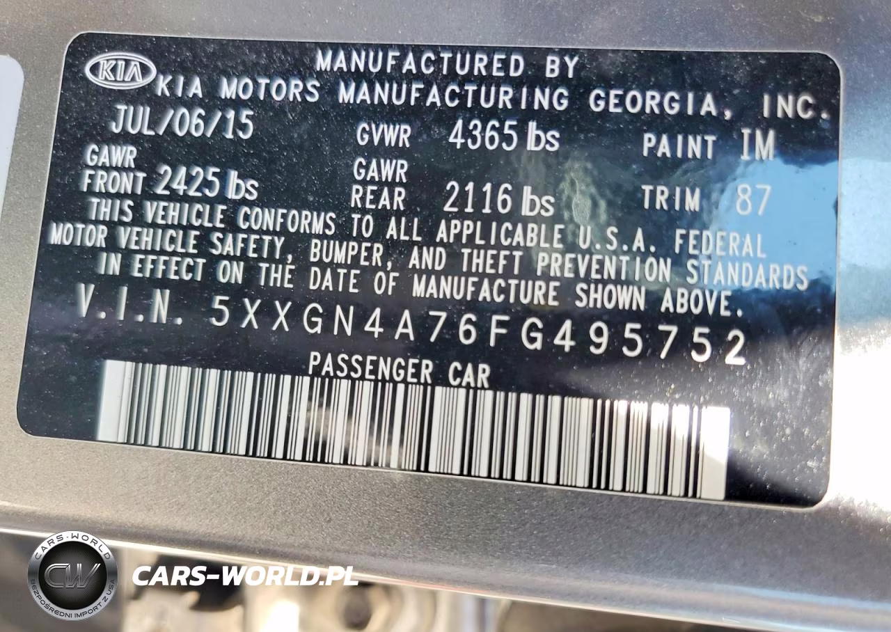 2015 Kia Optima Ex VIN:5XXGN4A76FG495752 - 13