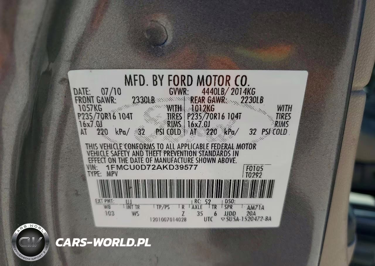 2010 Ford Escape Xlt VIN:1FMCU0D72AKD39577 - 12