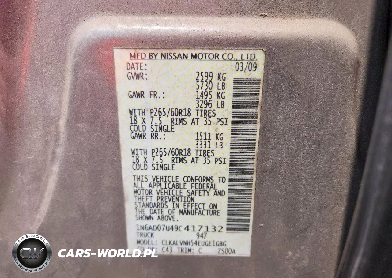 2009 Nissan Frontier Se V6 VIN:1N6AD07U49C417132 - 12
