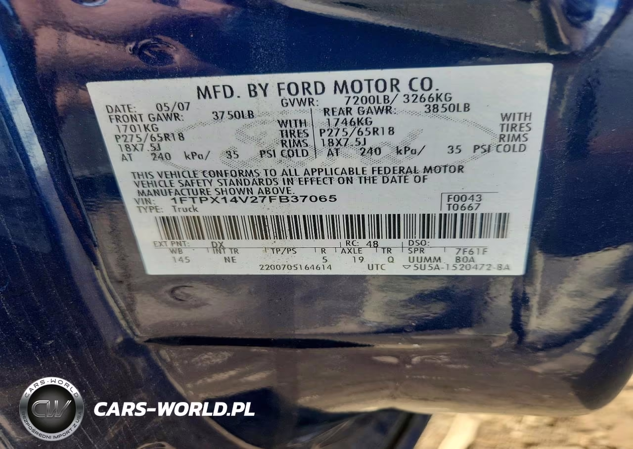 2007 Ford F150 VIN:1FTPX14V27FB37065 - 12