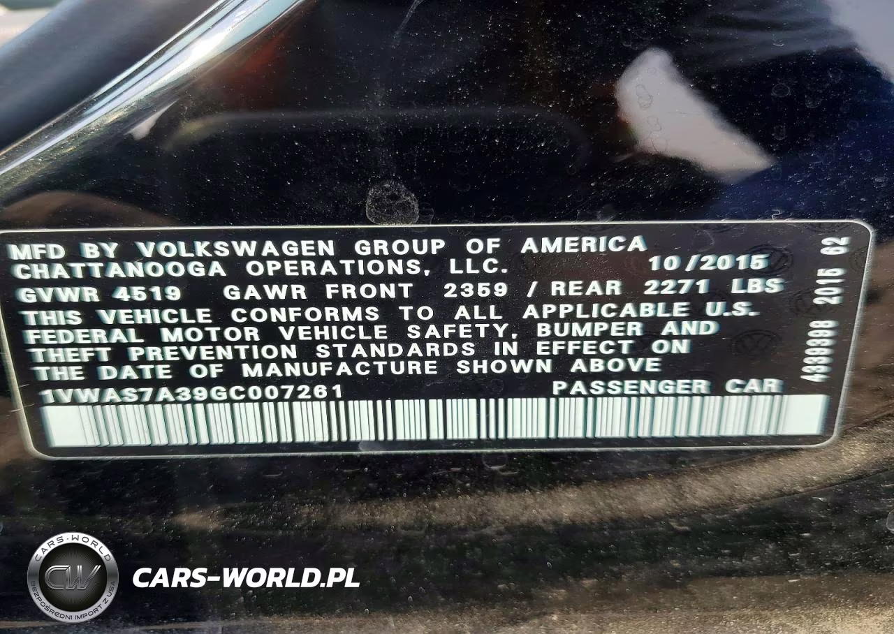 2016 Volkswagen Passat S VIN:1VWAS7A39GC007261 - 12