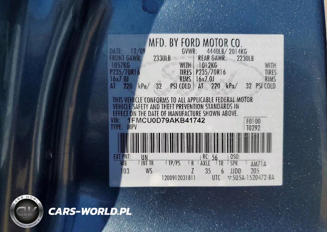 2010 Ford Escape Xlt VIN:1FMCU0D79AKB41742 - 12