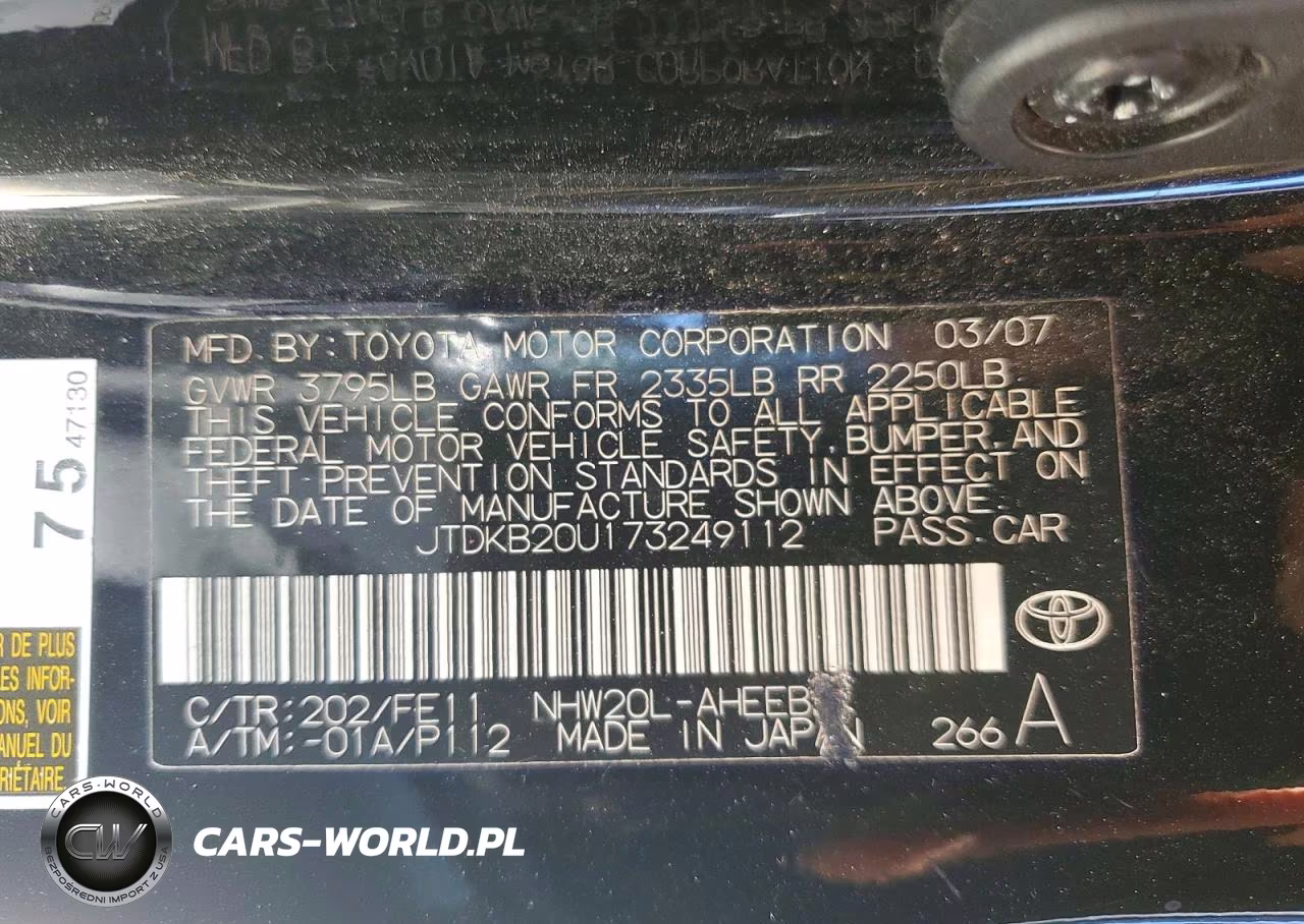 2007 Toyota Prius Base VIN:JTDKB20U173249112 - 12