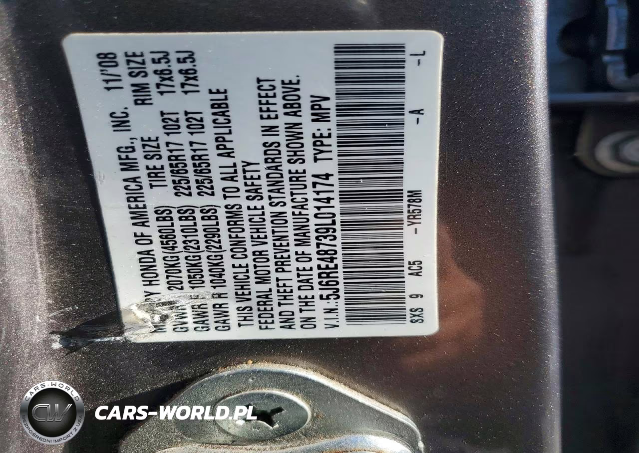 2009 Honda Cr-V Exl VIN:5J6RE48739L014174 - 13