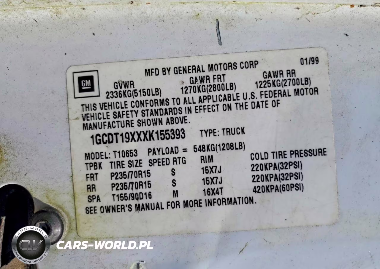 1999 Chevrolet S Truck S10 VIN:1GCDT19XXXK155393 - 12