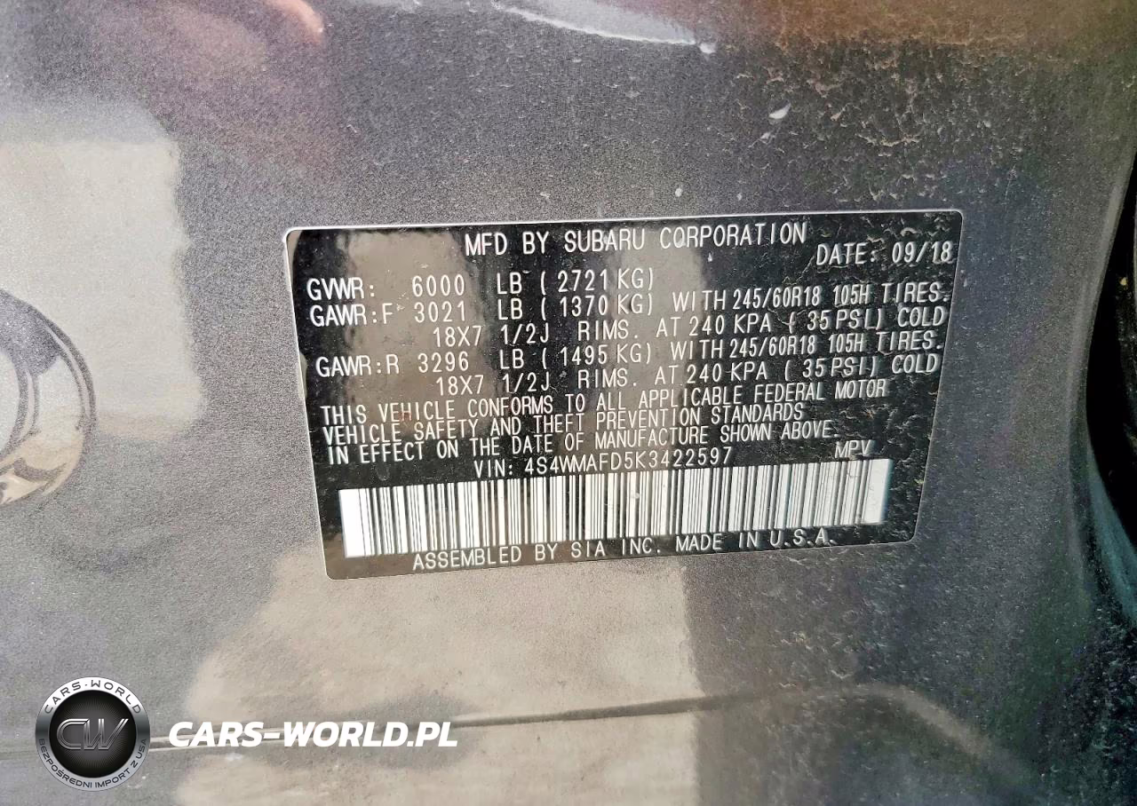 2019 Subaru Ascent Premium VIN:4S4WMAFD5K3422597 - 13