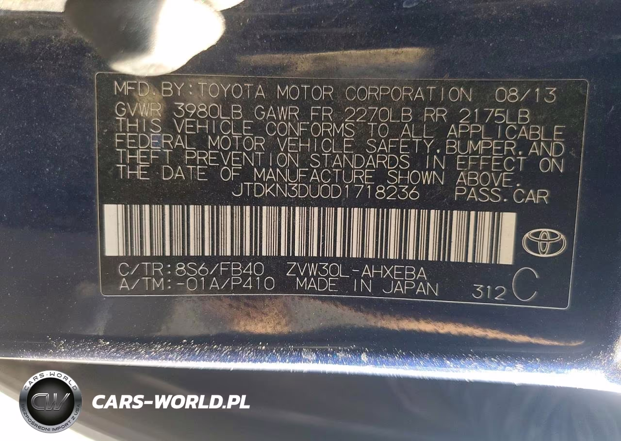 2013 Toyota Prius Two VIN:JTDKN3DU0D1718236 - 12