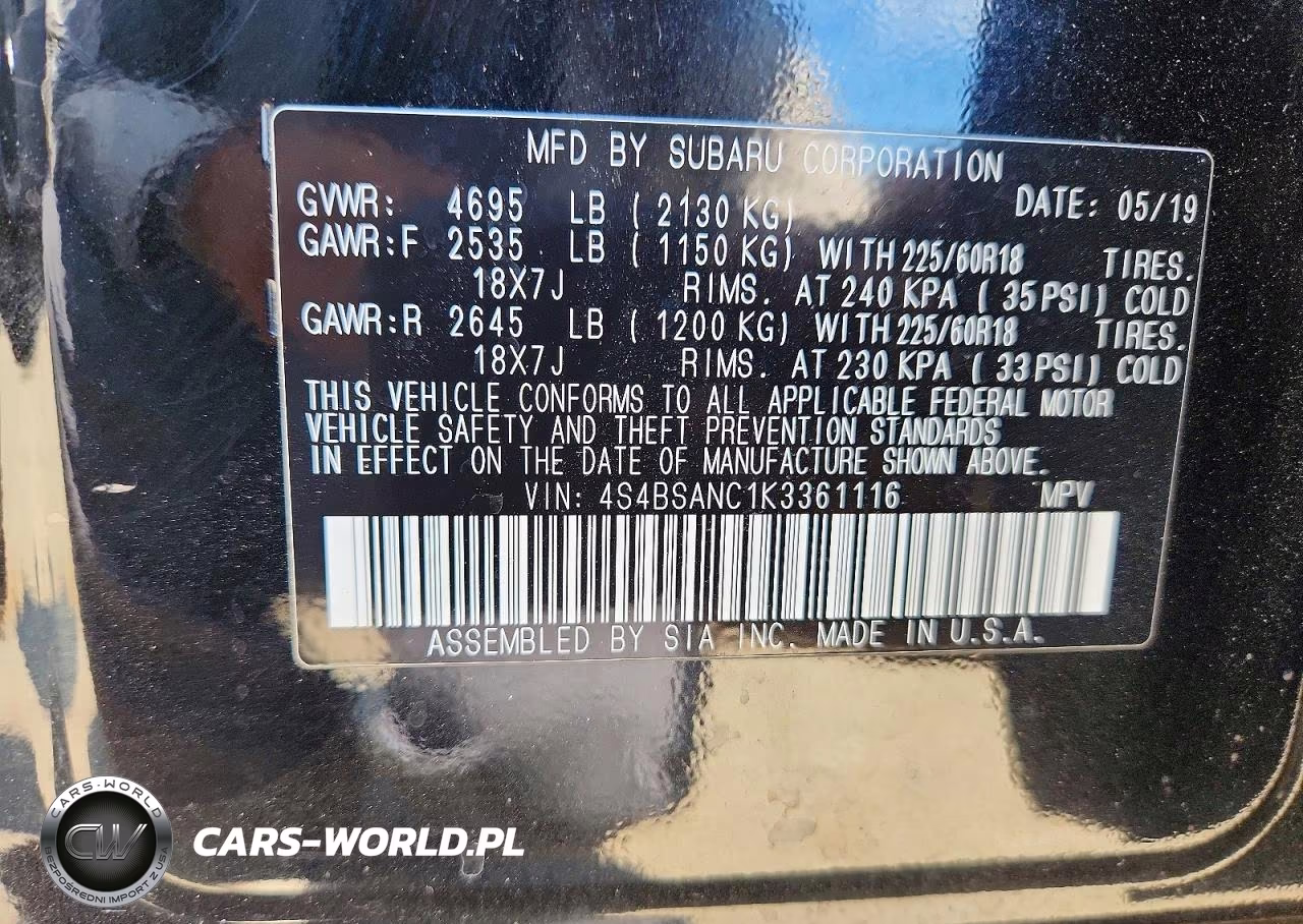 2019 Subaru Outback 2.5I Limited VIN:4S4BSANC1K3361116 - 12