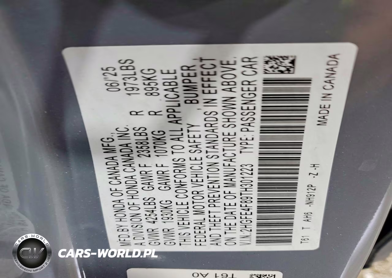 2026 Honda Civic Sport VIN:2HGFE4F89TH301223 - 13