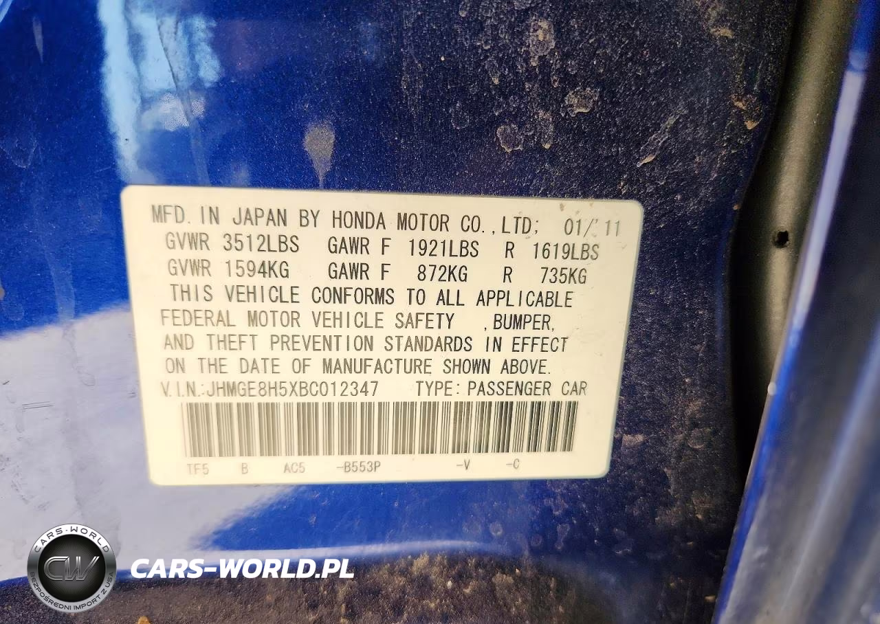 2011 Honda Fit Sport VIN:JHMGE8H5XBC012347 - 12