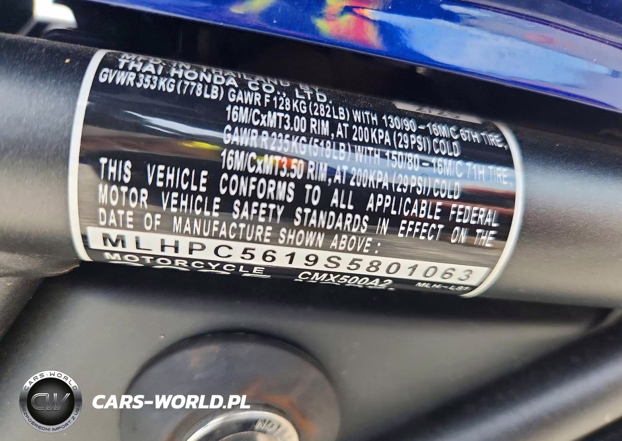 2025 Honda Cmx500 A2 VIN:MLHPC5619S5801063 - 9