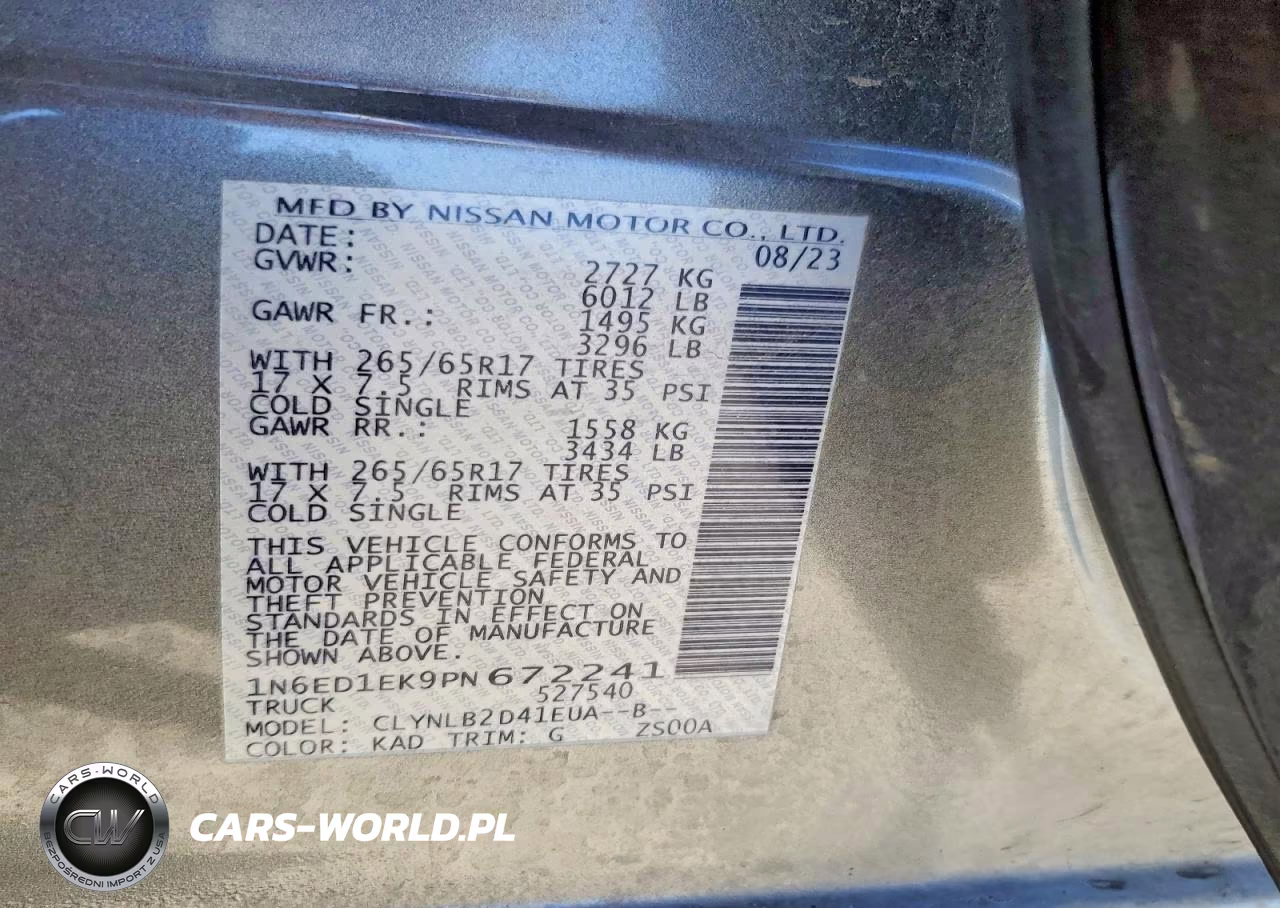 2023 Nissan Frontier Sv VIN:1N6ED1EK9PN672241 - 13