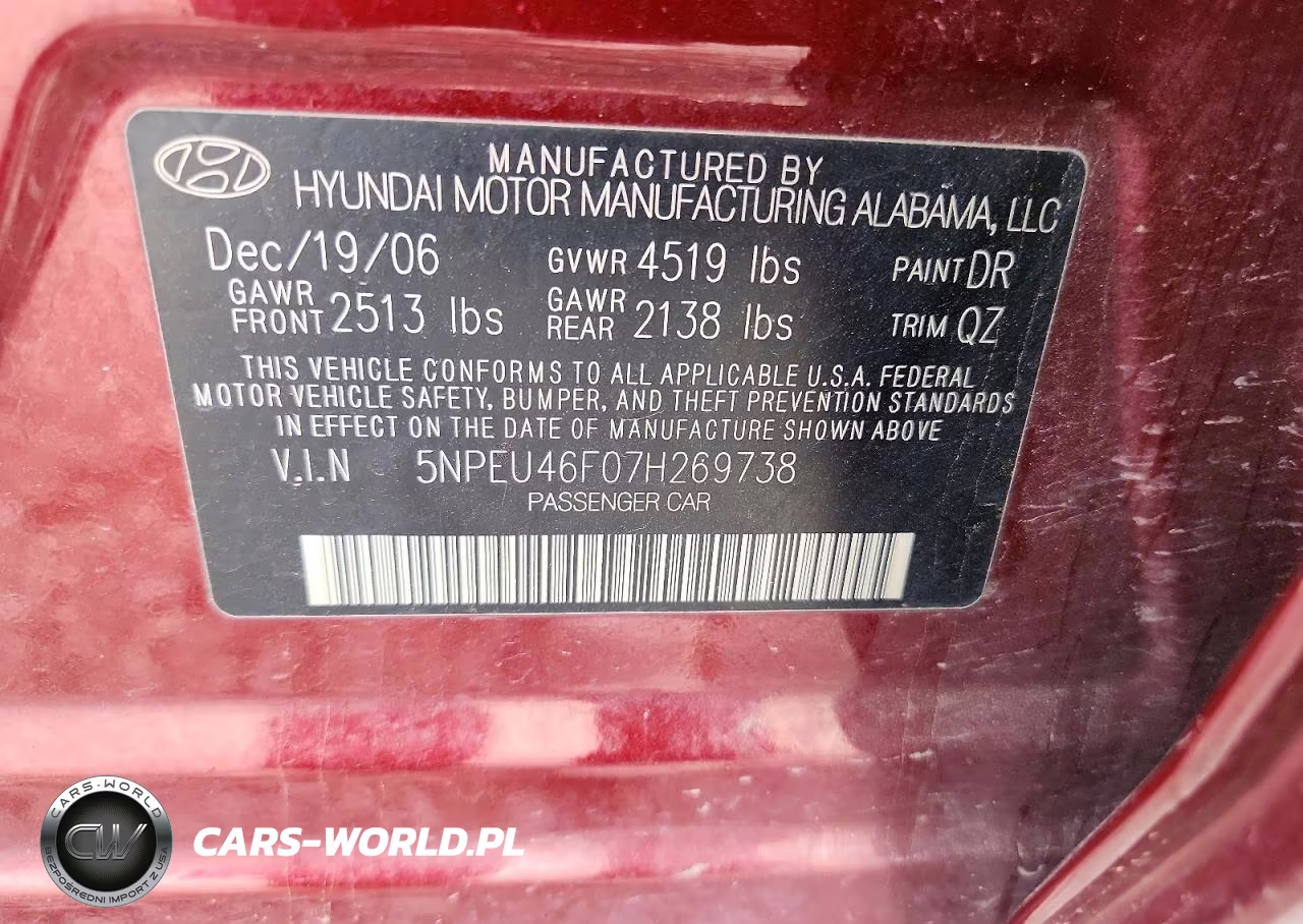 2007 Hyundai Sonata Se VIN:5NPEU46F07H269738 - 12