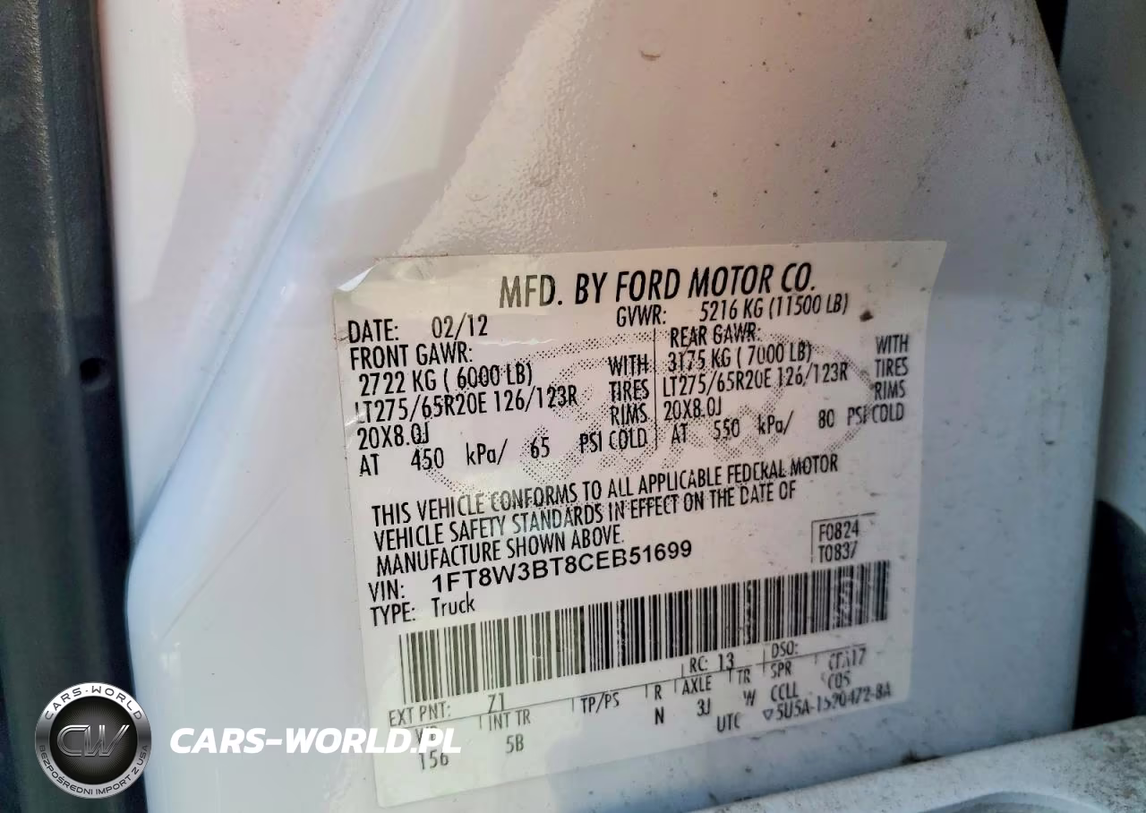 2012 Ford F350 Super Duty VIN:1FT8W3BT8CEB51699 - 12