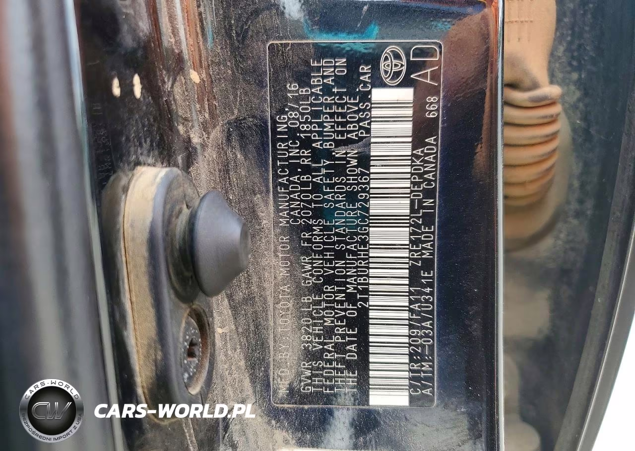 2016 Toyota Corolla L VIN:2T1BURHE3GC729367 - 12