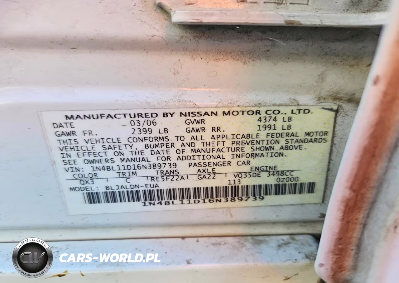2006 Nissan Altima 3.5 Se VIN:1N4BL11D16N389739 - 13