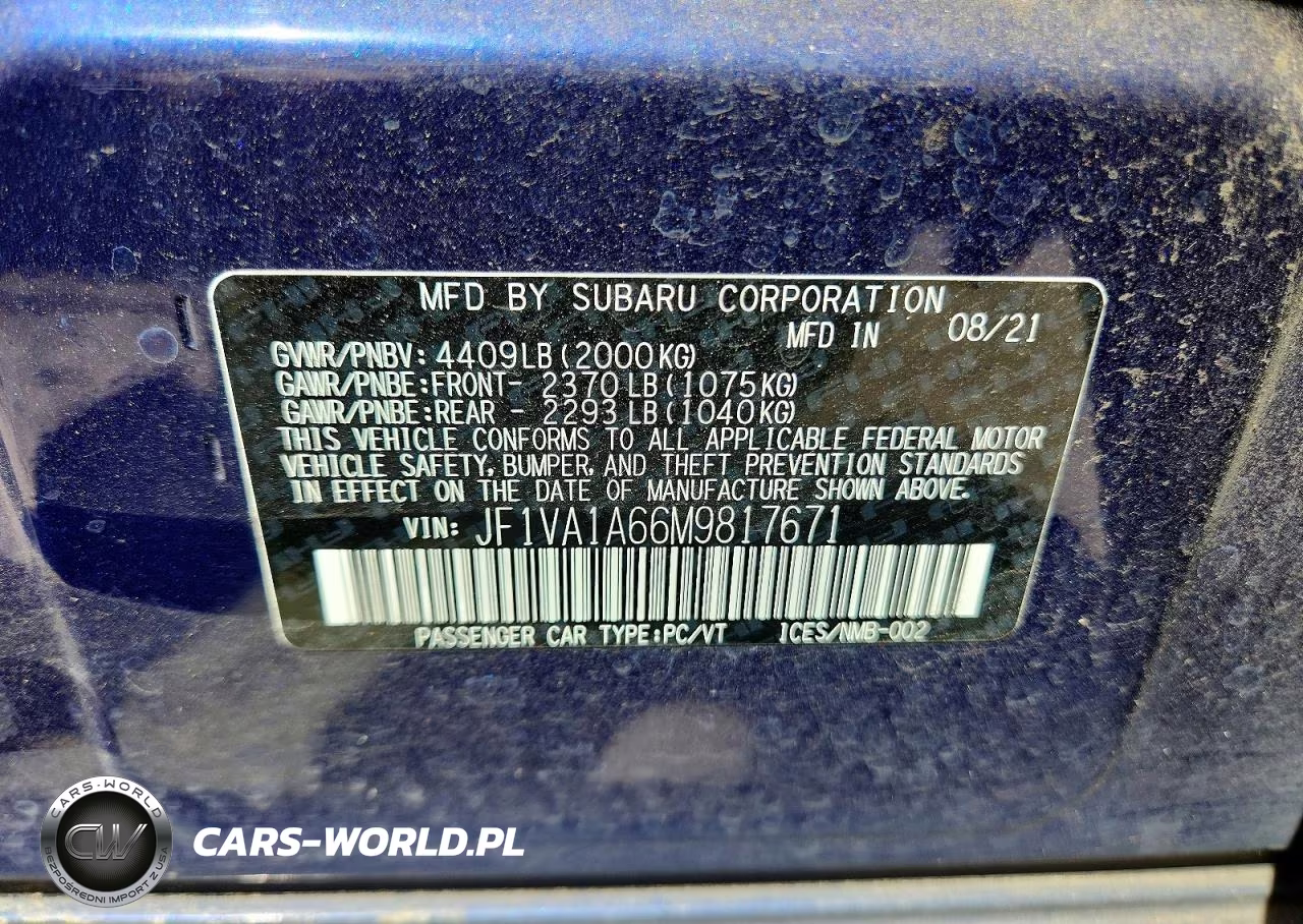 2021 Subaru Wrx VIN:JF1VA1A66M9817671 - 12
