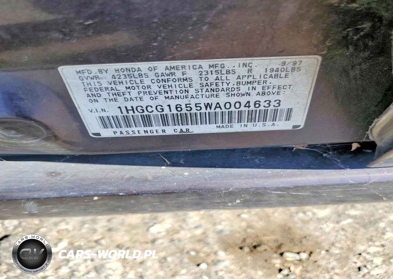 1998 Hond Accord VIN:1HGCG1655WA004633 - 13