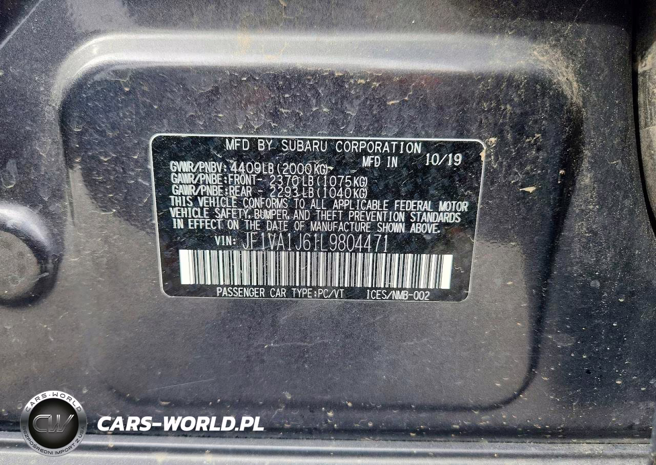 2020 Subaru Wrx Limited VIN:JF1VA1J61L9804471 - 12
