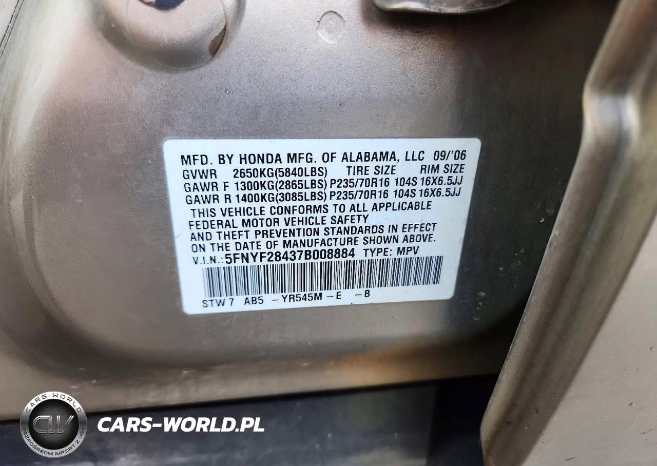 2007 Honda Pilot Ex VIN:5FNYF28437B008884 - 14