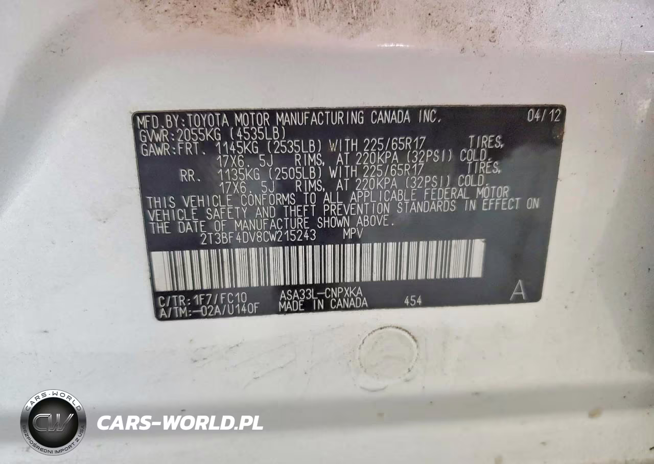 2012 Toyota Rav4 Base VIN:2T3BF4DV8CW215243 - 13