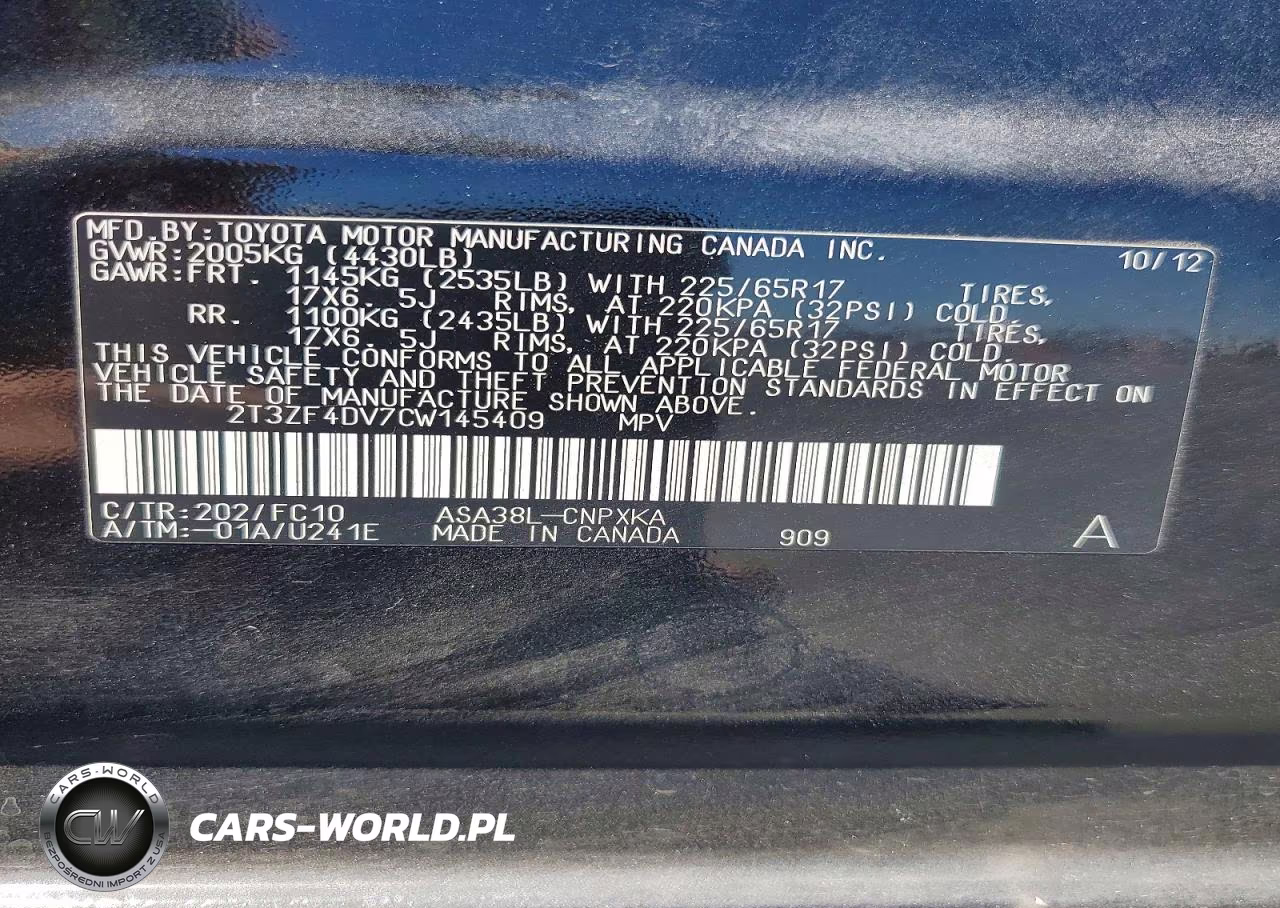 2012 Toyota Rav4 Base VIN:2T3ZF4DV7CW145409 - 13