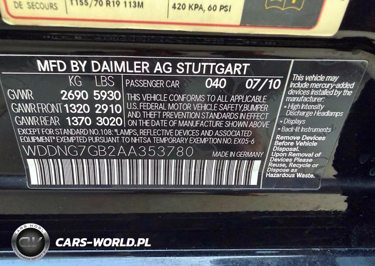 2010 Mercedes-Benz S 600 VIN:WDDNG7GB2AA353780 - 10