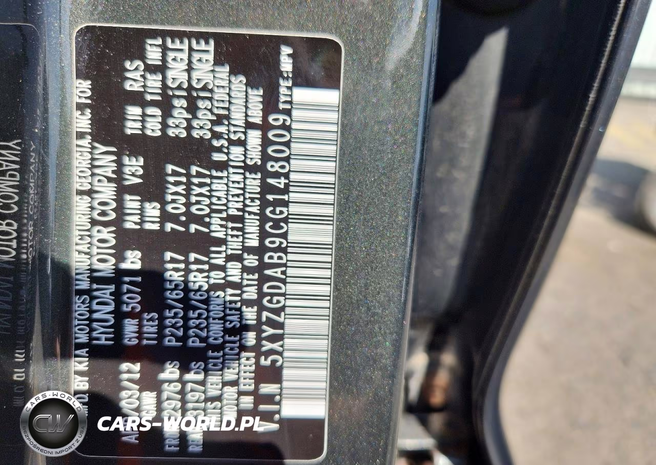 2012 Hyundai Santa Fe Gls VIN:5XYZGDAB9CG148009 - 13