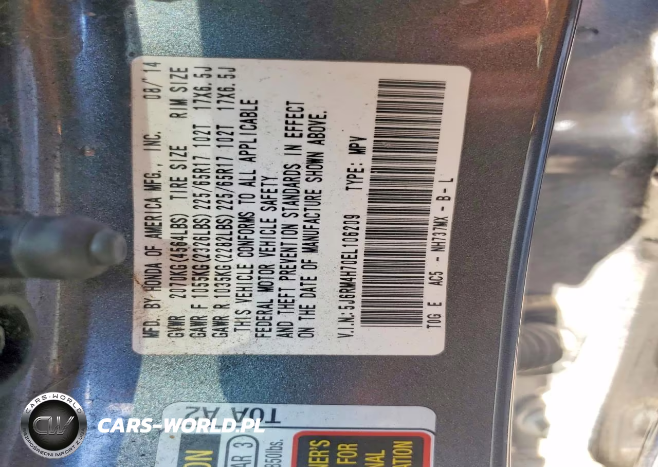 2014 Honda Cr-V Exl VIN:5J6RM4H70EL106209 - 13
