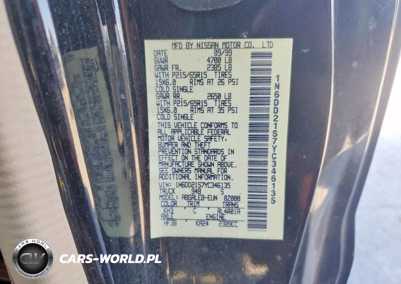 2000 Nissan Frontier Xe VIN:1N6DD21S7YC346135 - 12