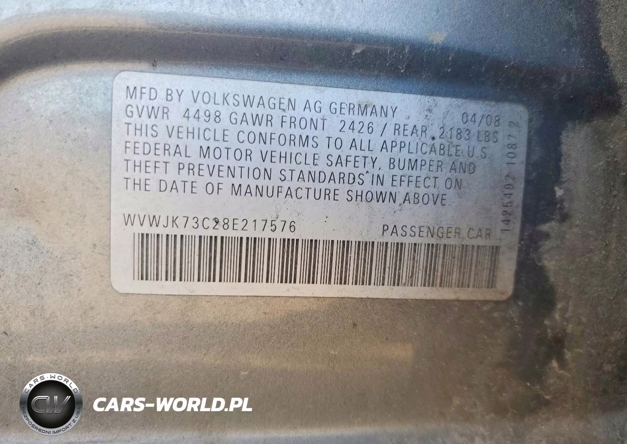 2008 Volkswagen Passat Turbo VIN:WVWJK73C28E217576 - 12
