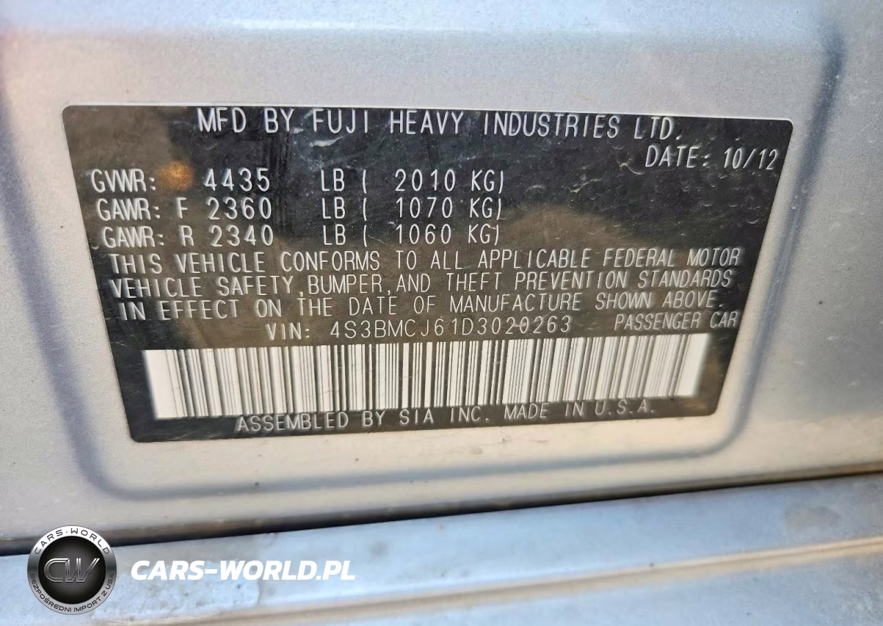 2013 Subaru Legacy 2.5I Limited VIN:4S3BMCJ61D3020263 - 12