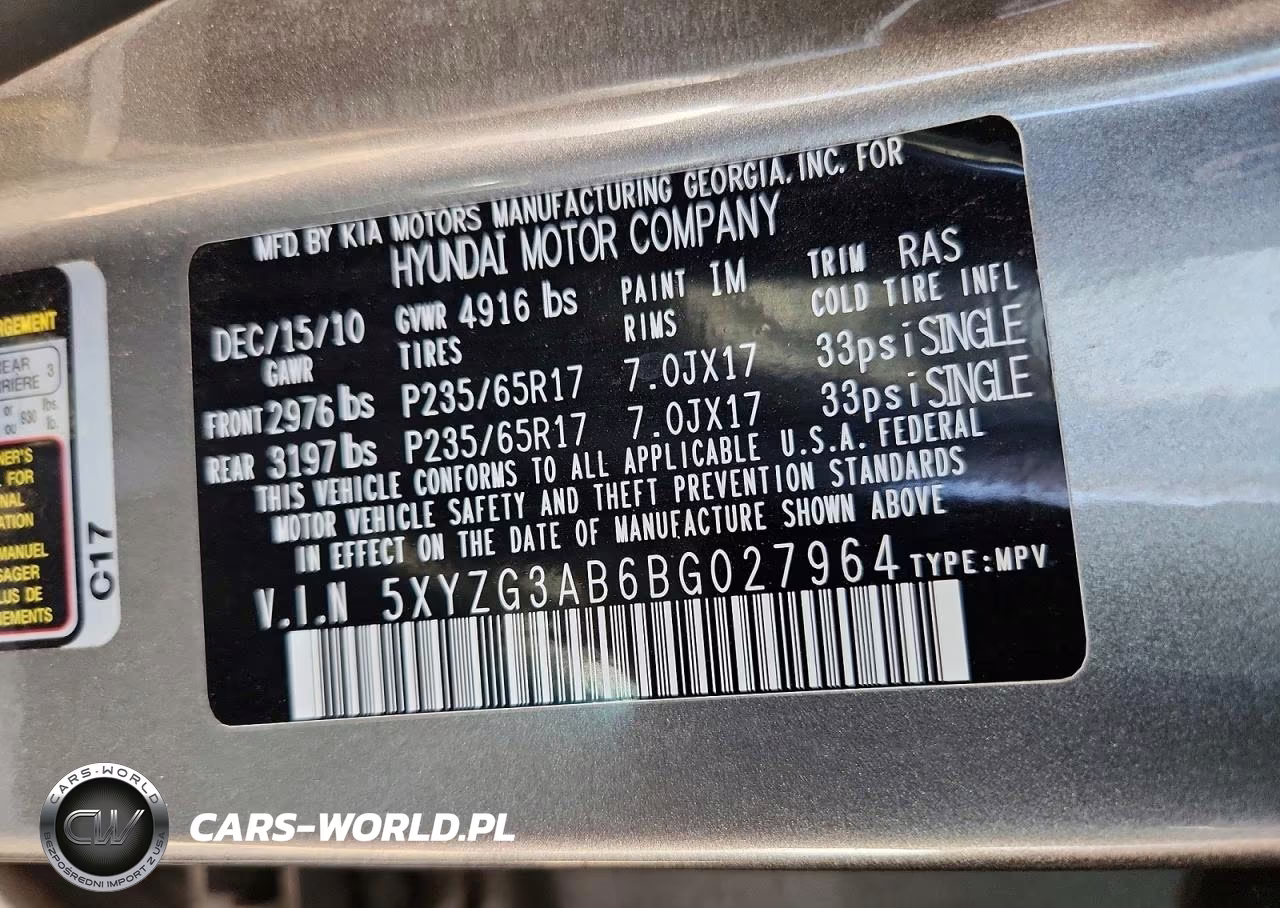 2011 Hyundai Santa Fe Gls VIN:5XYZG3AB6BG027964 - 13