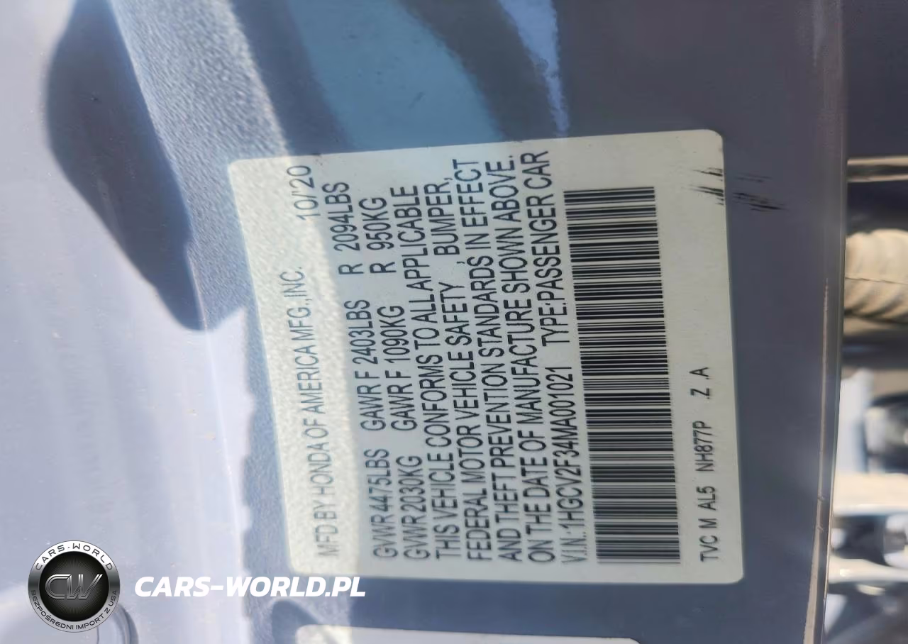 2021 Honda Accord Sport VIN:1HGCV2F34MA001021 - 12