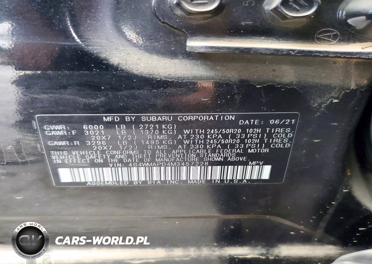 2021 Subaru Ascent Limited VIN:4S4WMAPD4M3457228 - 13