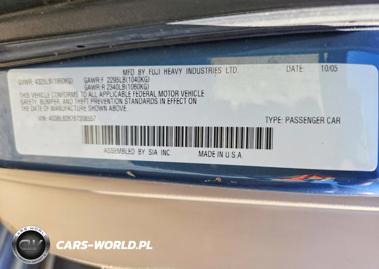 2006 Subaru Legacy 2.5I Limited VIN:4S3BL626767208557 - 12