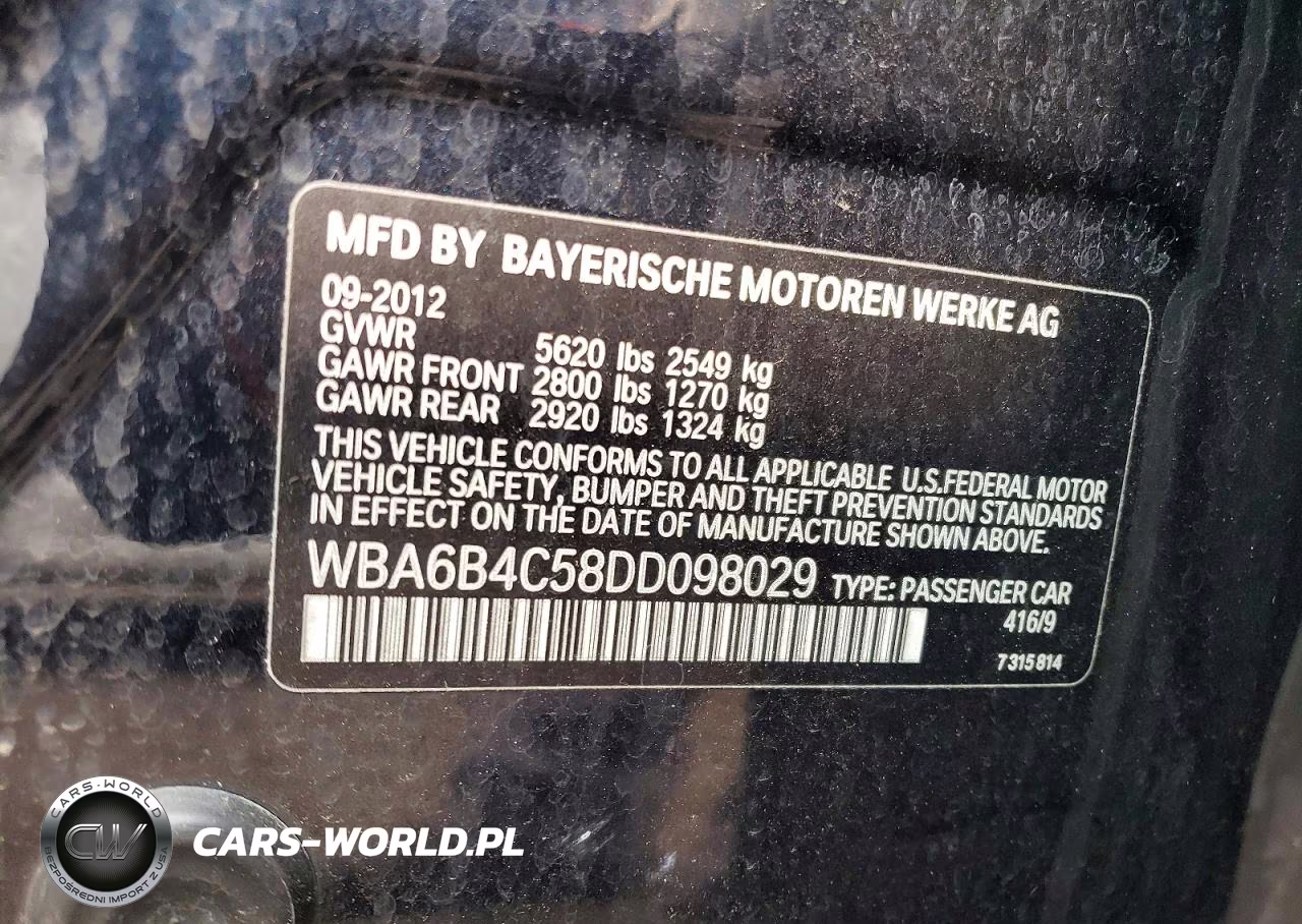 2013 BMW 650 Xi VIN:WBA6B4C58DD098029 - 12