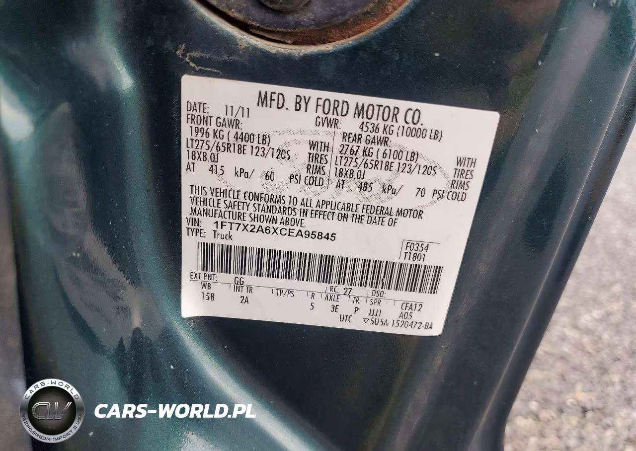 2012 Ford F250 Super Duty VIN:1FT7X2A6XCEA95845 - 12