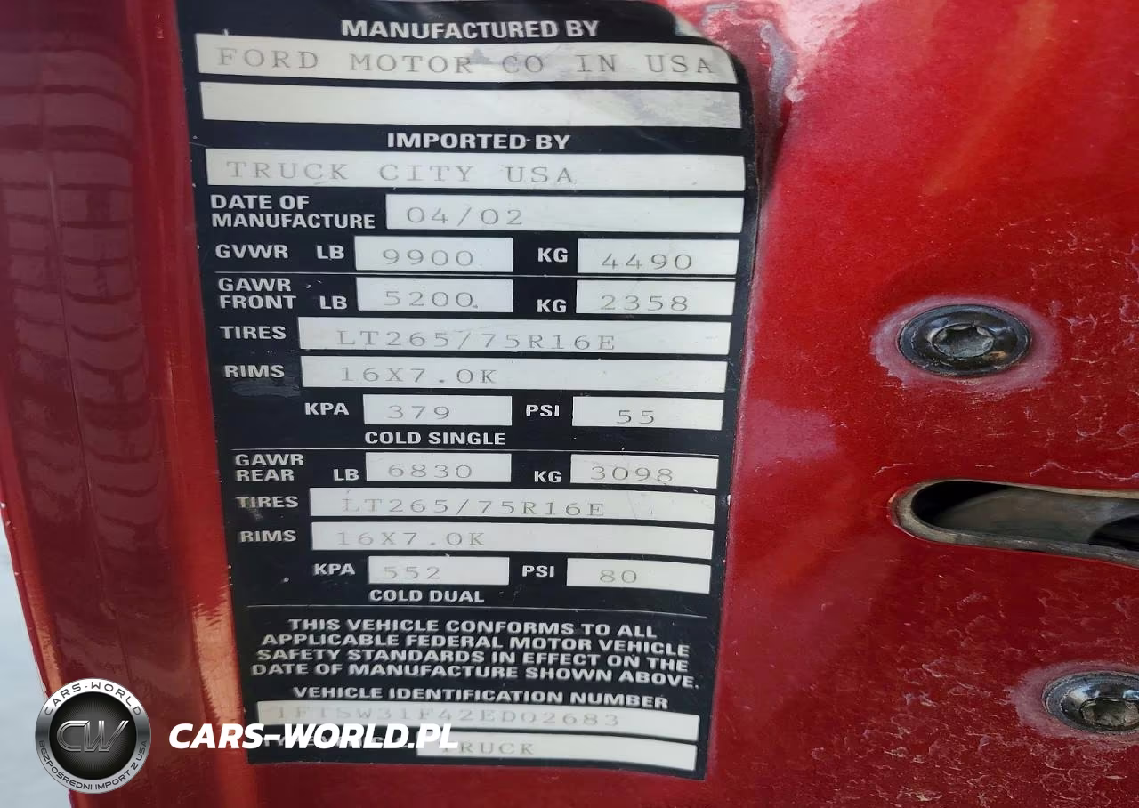 2002 Ford F350 Srw Super Duty VIN:1FTSW31F42ED02683 - 12