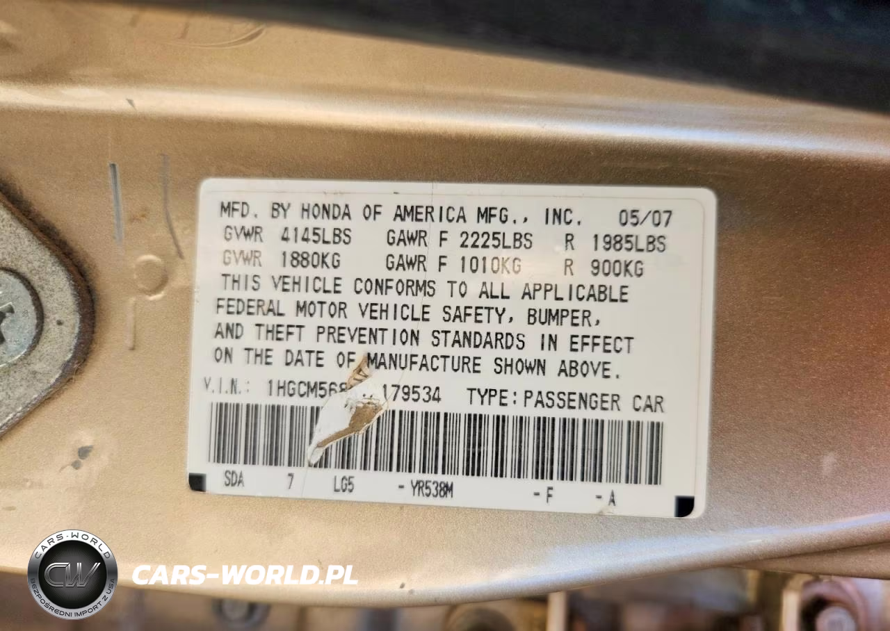 2007 Honda Accord Ex VIN:1HGCM56867A179534 - 12