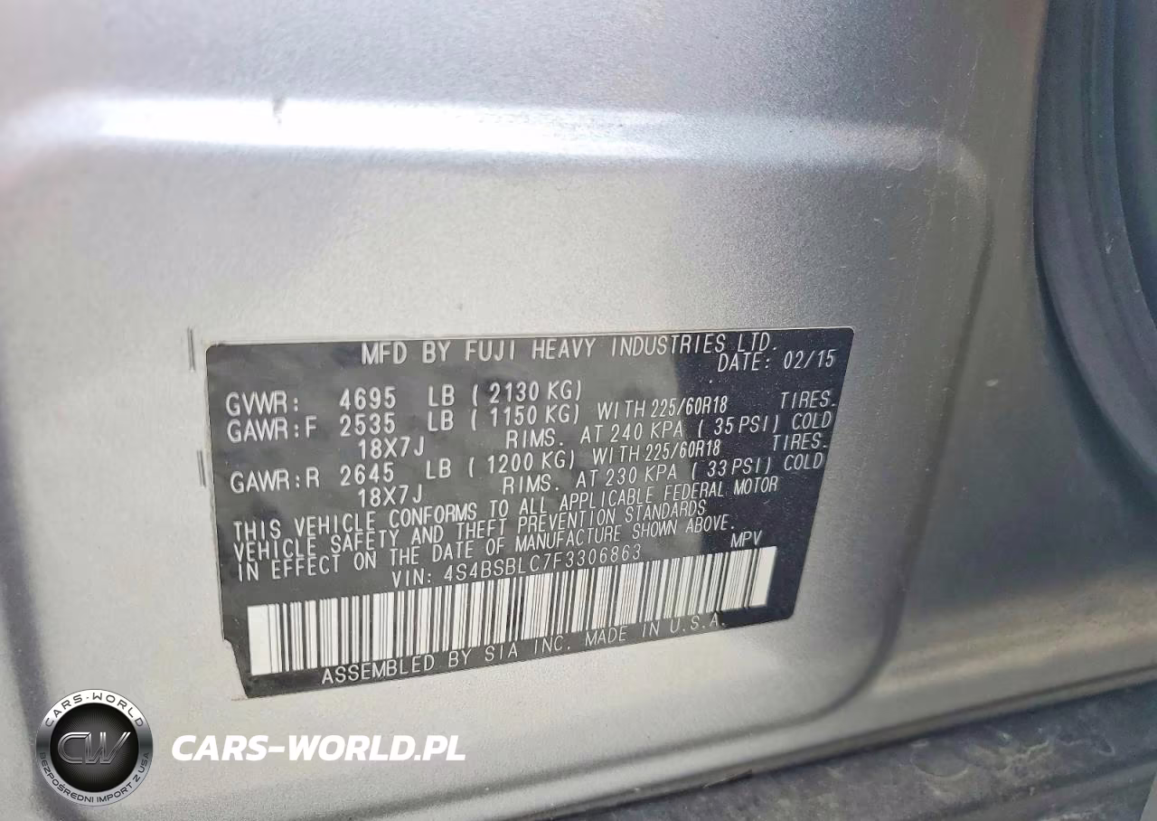 2015 Subaru Outback 2.5I Limited VIN:4S4BSBLC7F3306863 - 13
